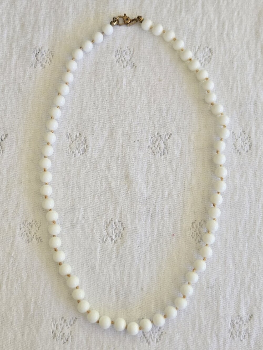 Vintage Monet White Bead Necklace with Gold Accents